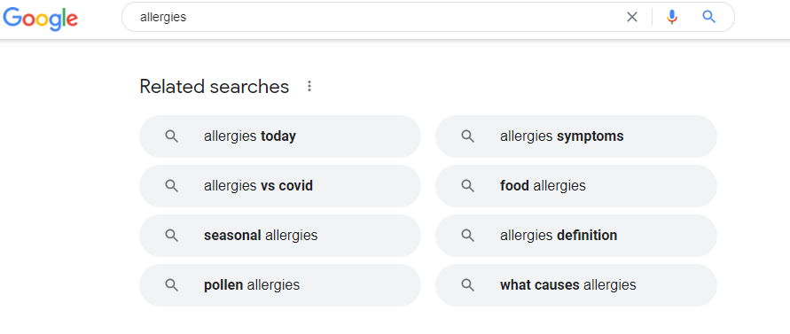 Google related searches for allergies